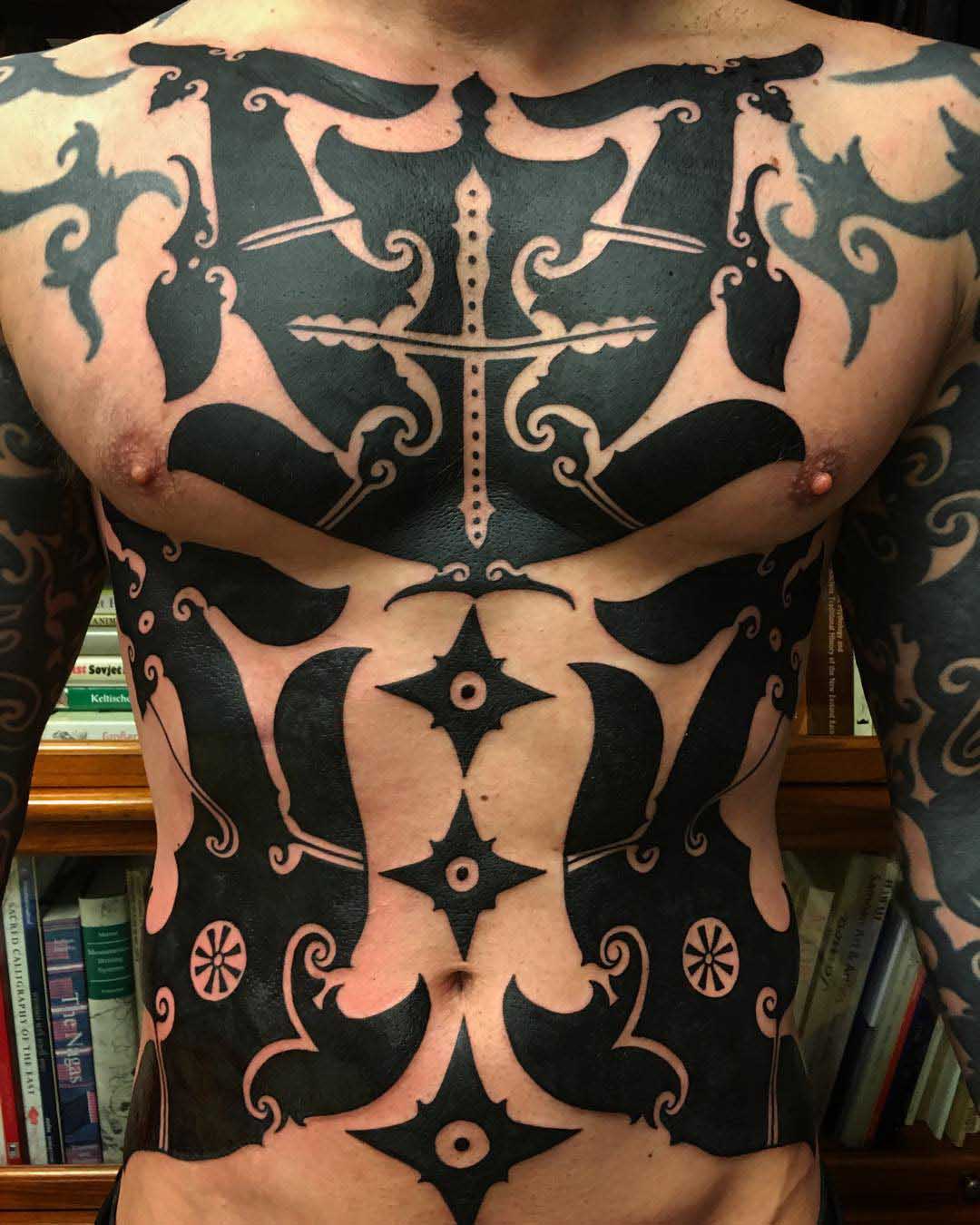 torso blackwork tattoo for men