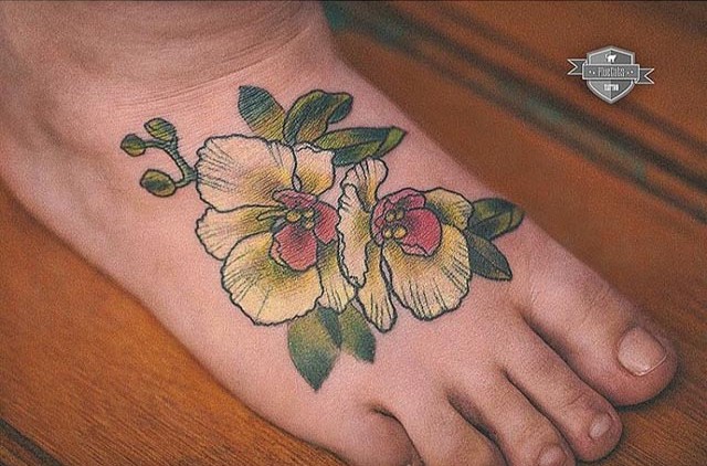 foot cute flower tattoo