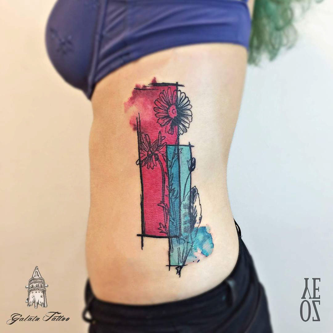 girl flower tattoo on side