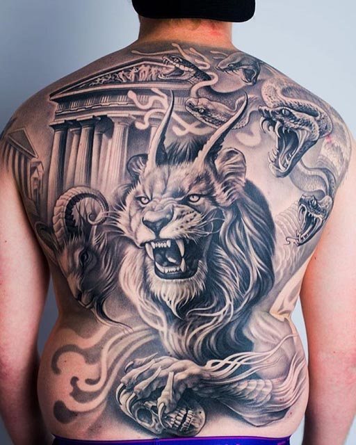 full back mythological tattoo design