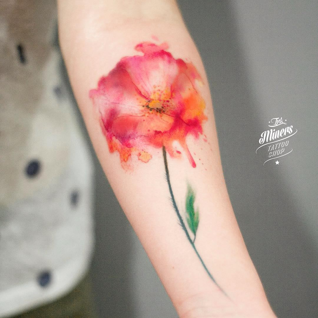 Poppy flower watercolor tattoo