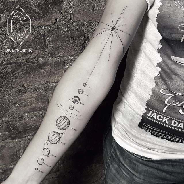 planets of solar system tattoo on arm