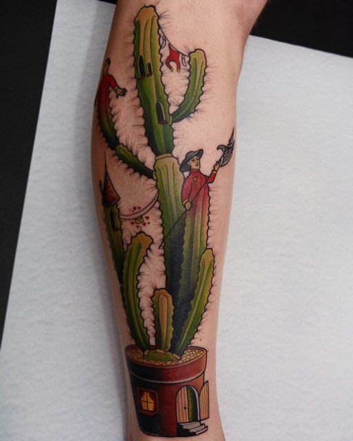 castle cactus tattoo