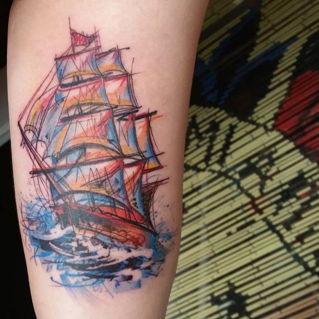 ship tattoo watercolor