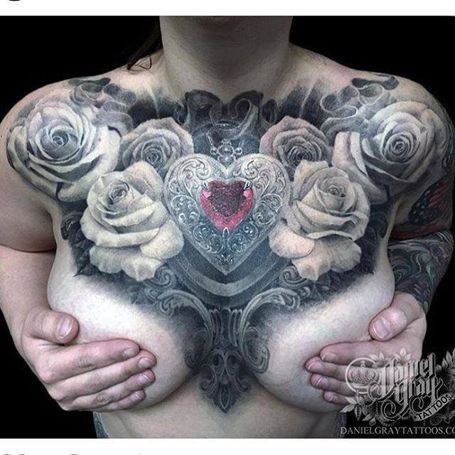 chest tattoo roses for girls