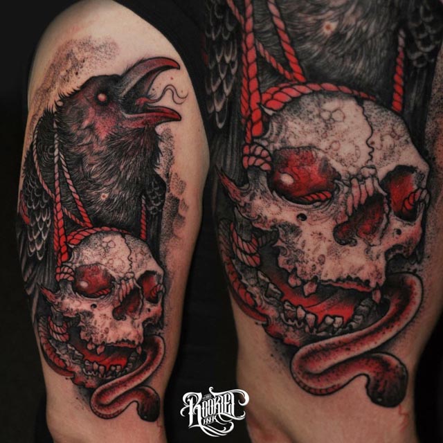 raven and skull tattoo