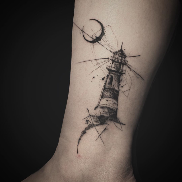 lighthouse tattoo and moon