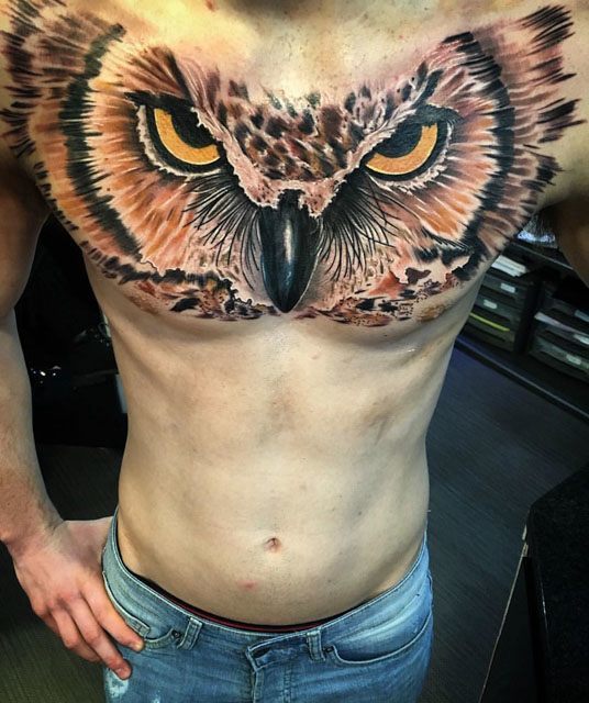 big chest tattoo owl