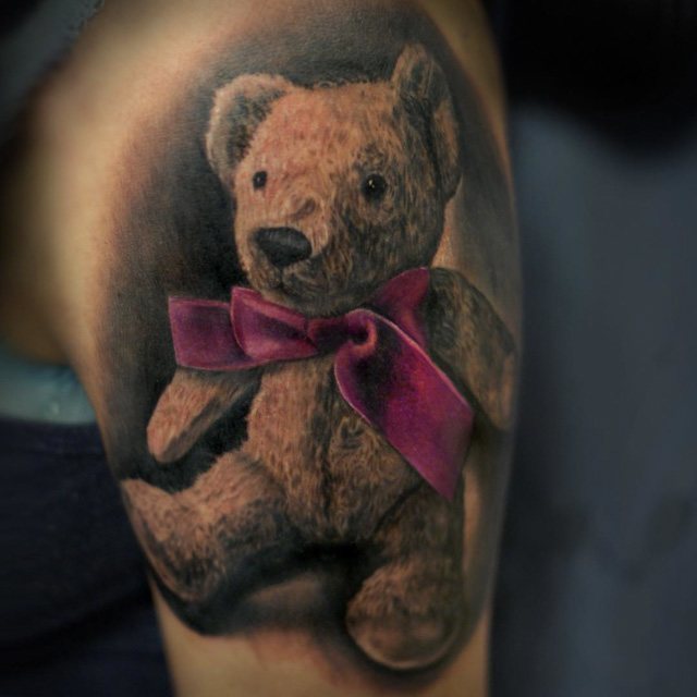tattoo teddy bear with bow-tie