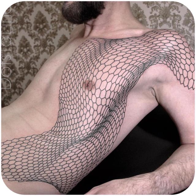 side tattoo honeycomb pattern