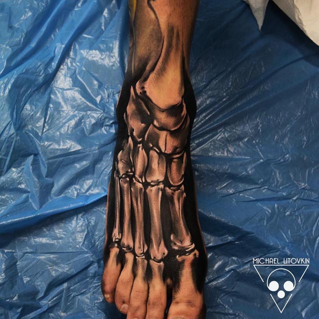 anatomical skeleton tattoo foot