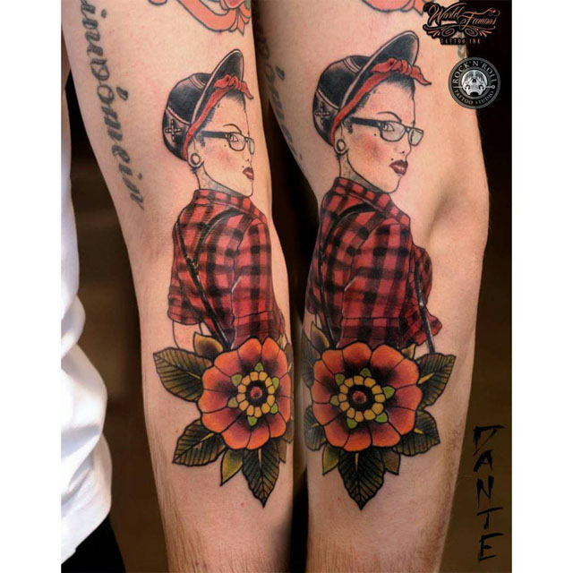 Pin up girl tattoo on arm