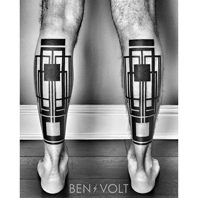 calf geometrical tattoos