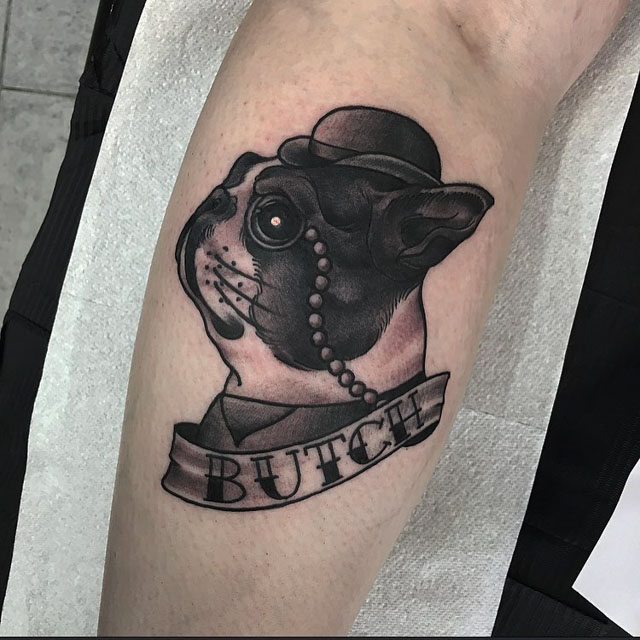 dog tattoo portrait with name