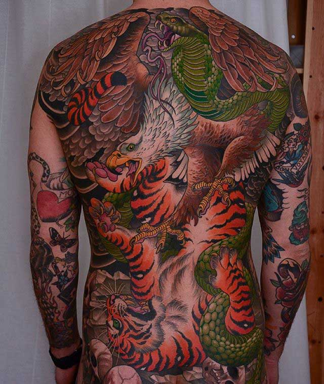 Eagle Tiger Snake Fight Tattoo - Best Tattoo Ideas Gallery