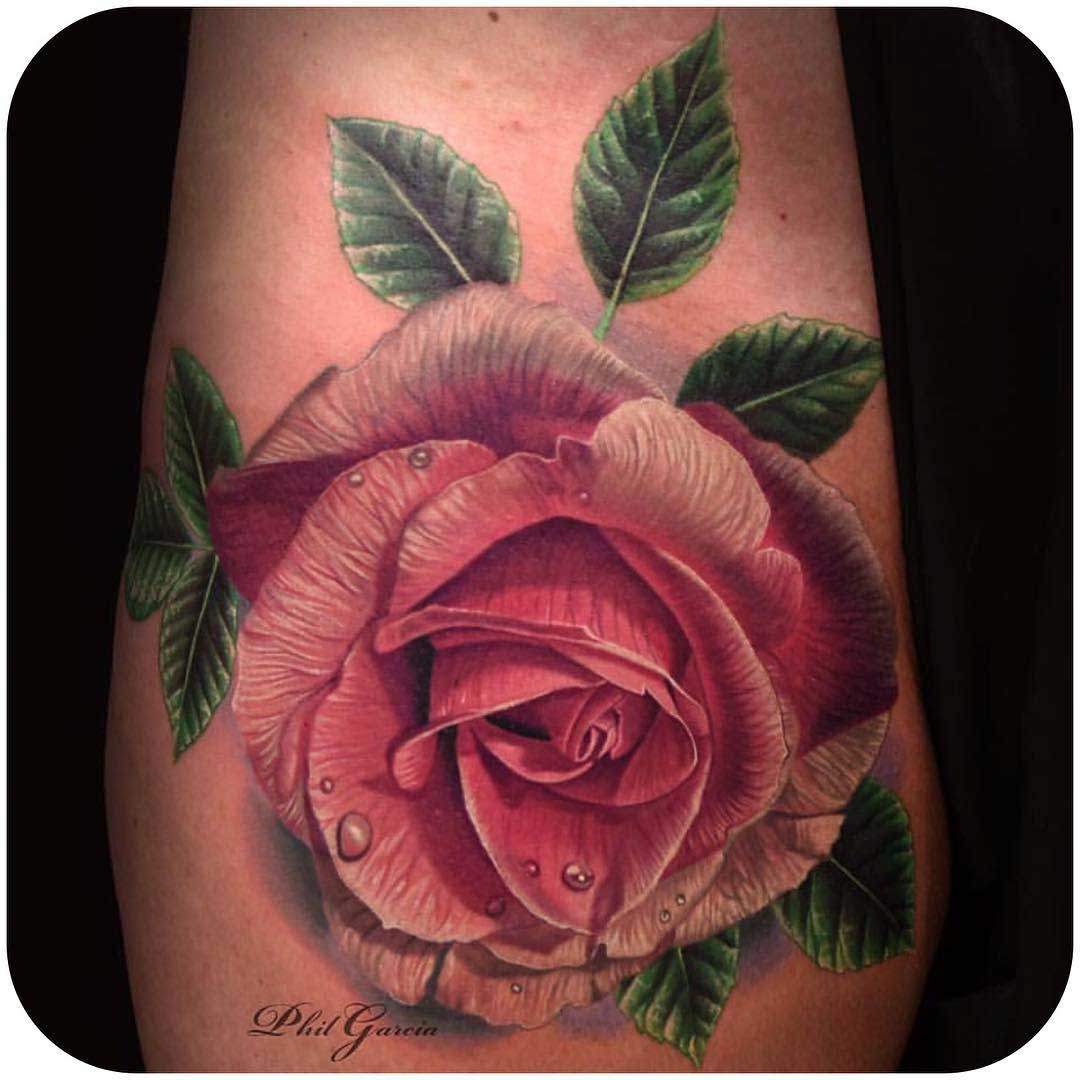 pink rose realistic tattoo