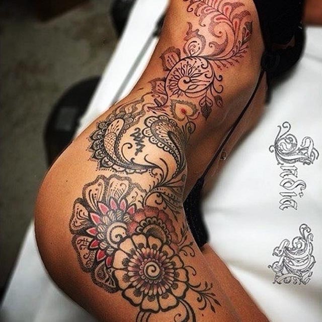 pattern flower girl tattoo on side