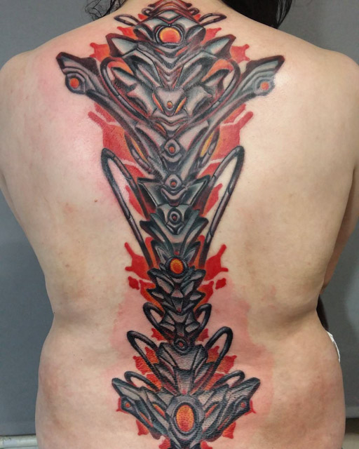 Tattoo uploaded by Xavier  Spine tattoo by Pis Saro PisSaro spine  spineline back backbone line leaf  Tattoodo
