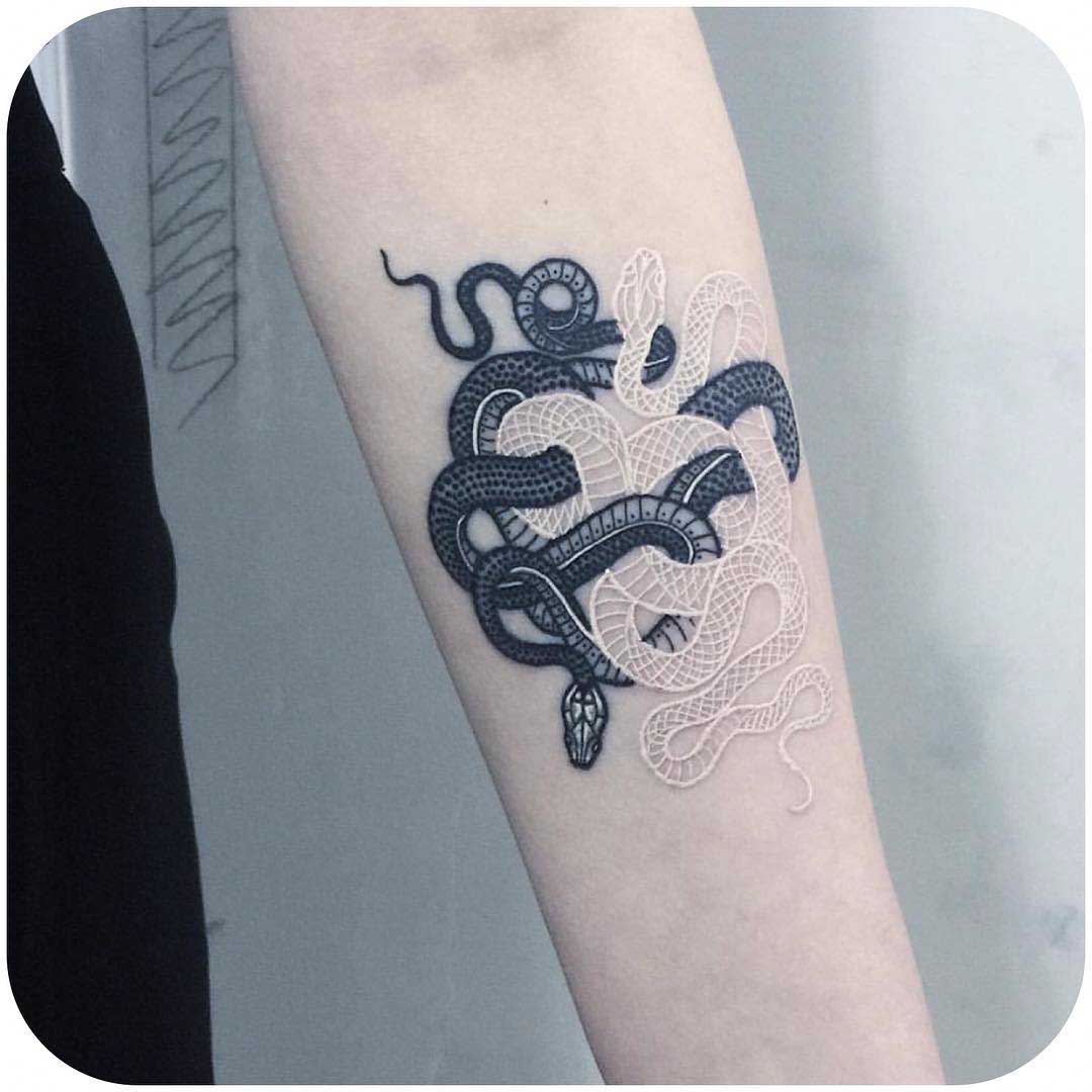 snakes tattoo black and white ink
