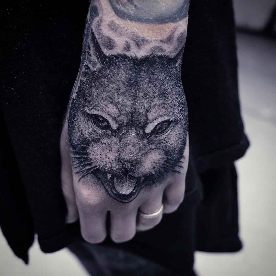 Hand tattoo Cat