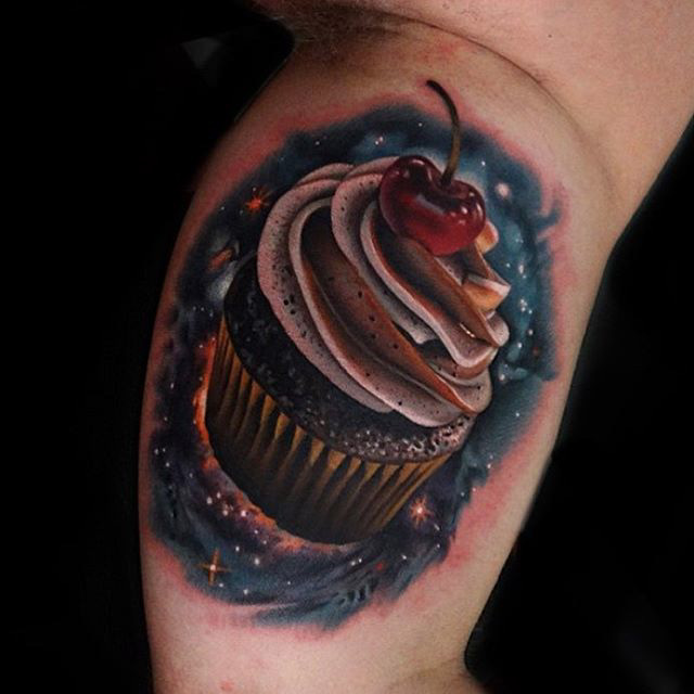 space tattoo cup cake with cherry on top