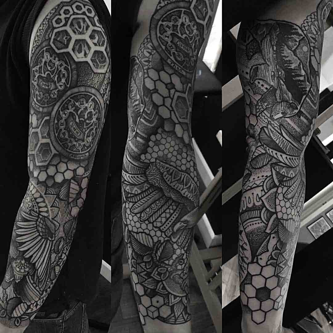 cool dotwork tattoo sleeve