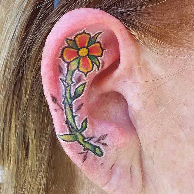 Flower Tattoo Ear Cartilage