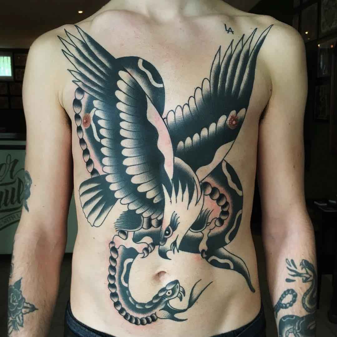 100 Black  White Eagle Snake Chest Tattoo Design png  jpg 2023