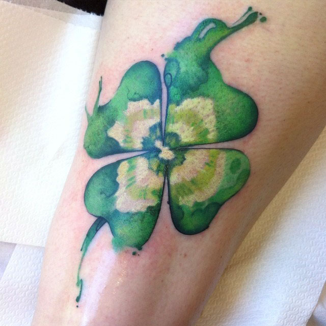 Green Watercolor Clover Tattoo