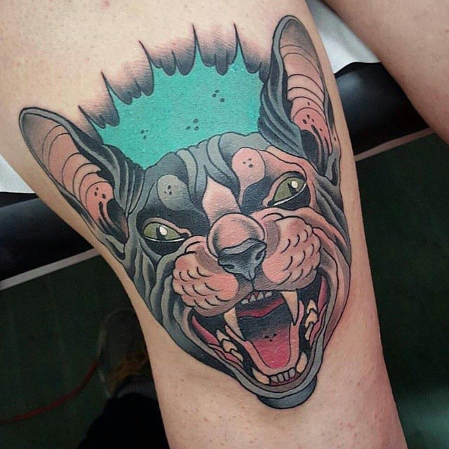 Hairless Cat Tattoo by @tonidonaire