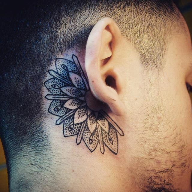 Half Mandala Tattoo Behind Ear