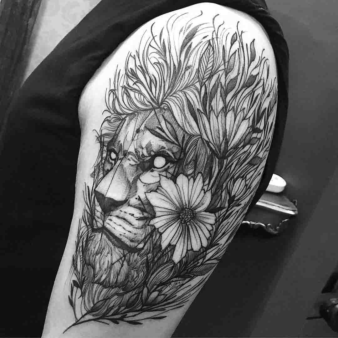 shoulder lion sketchy tattoo