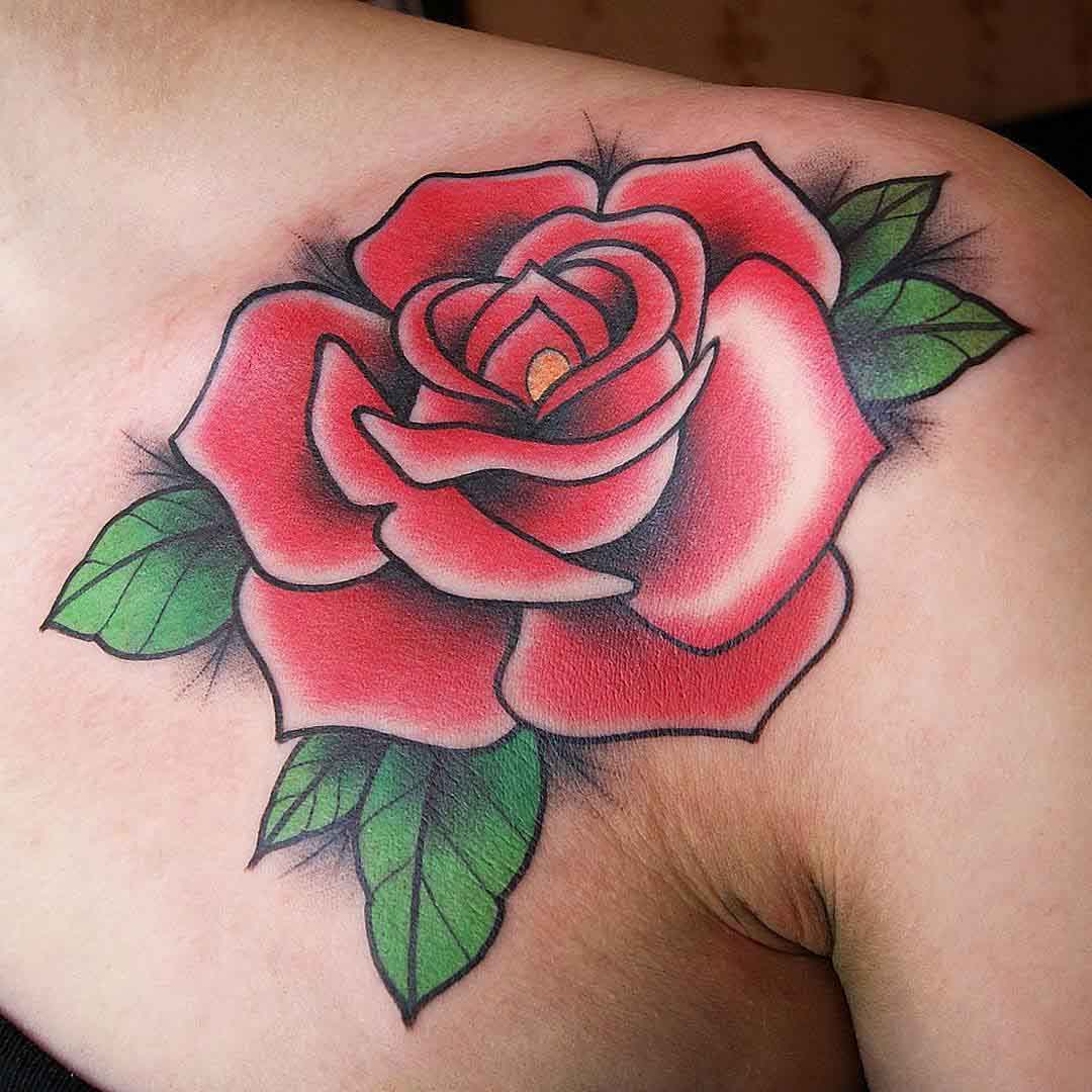 front shoulder rose tattoo