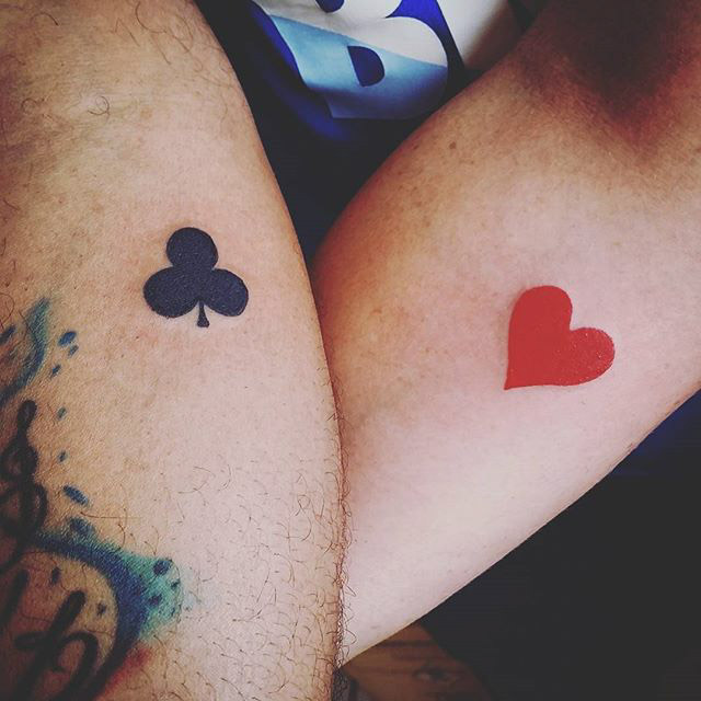 clubs and hearts small couple tattoos