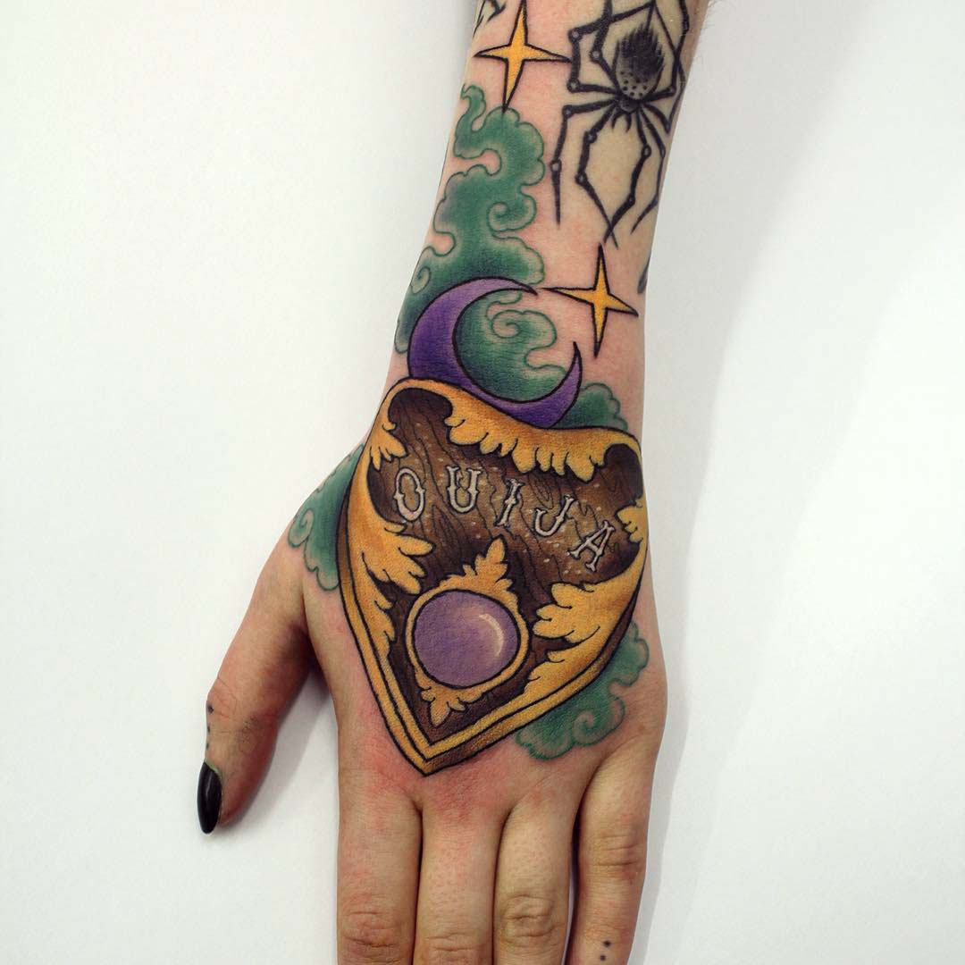 colorful hand tattoo