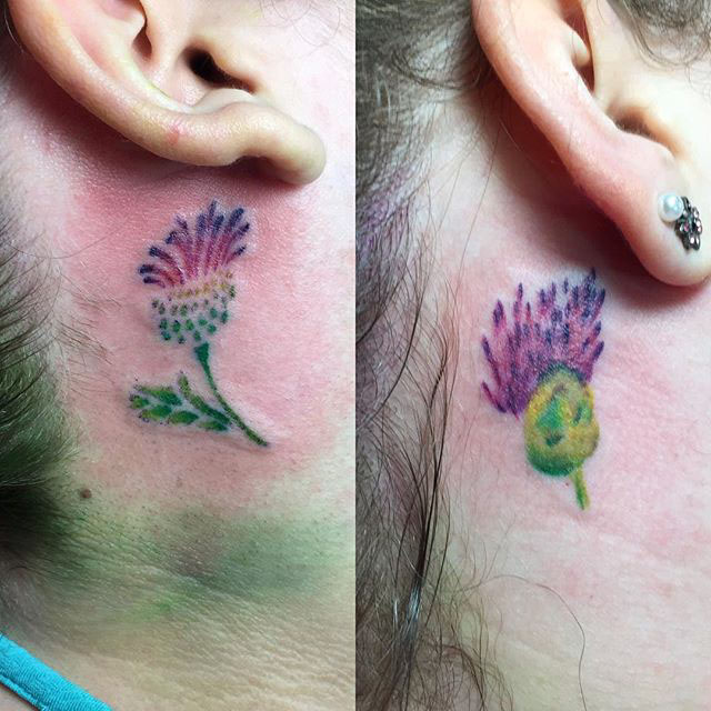 Thistle Tattoo Behind Ear