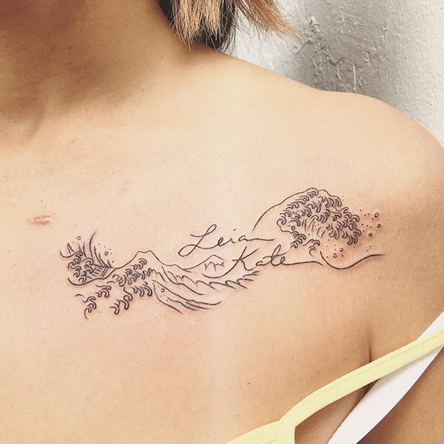 Waves Collar Bone Tattoo by Jen's ink
