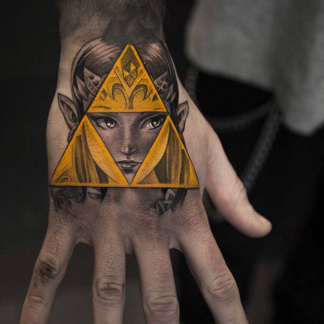 hand tattoo inspired by The Legend of Zelda