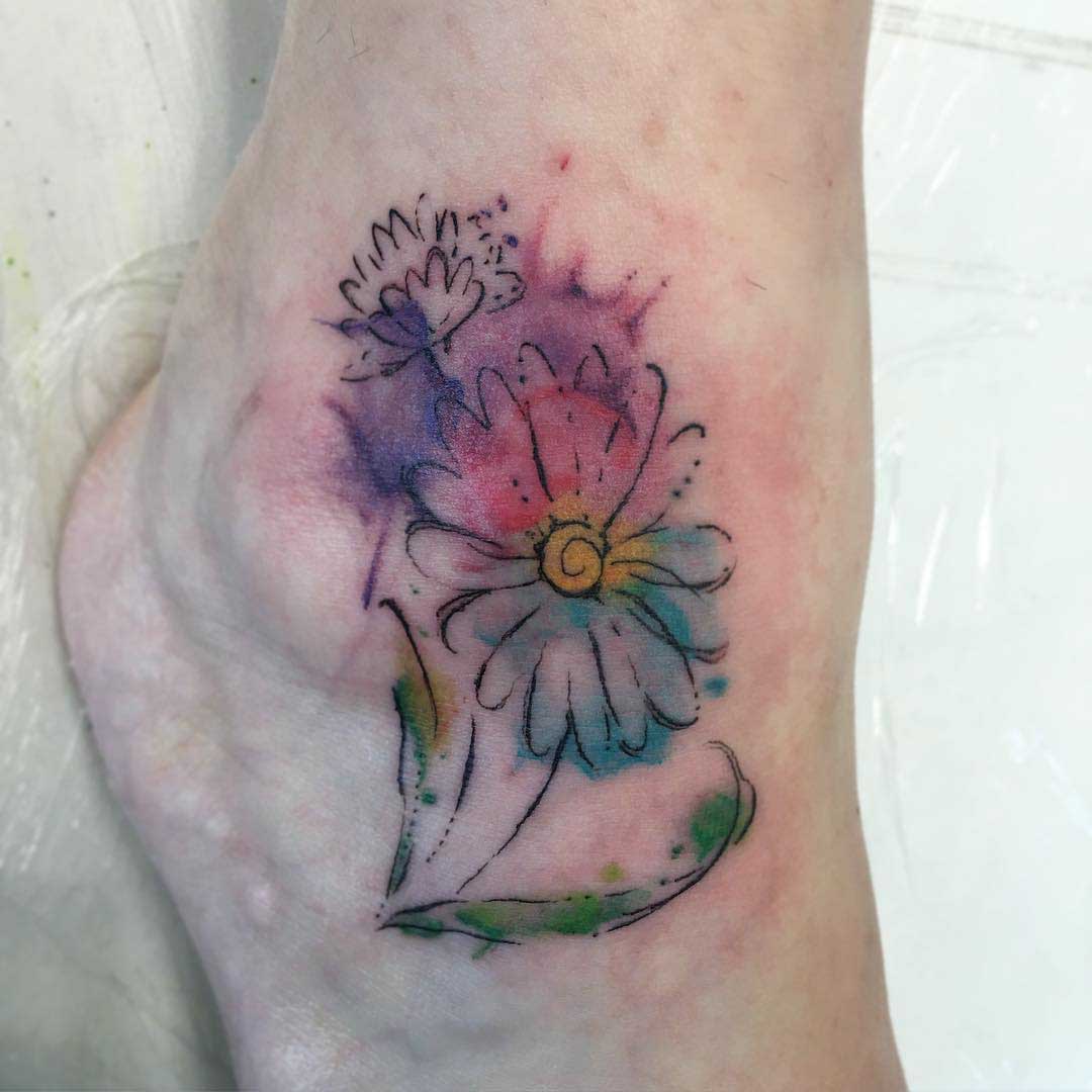 Ankle Tattoo Flowers by beastabola