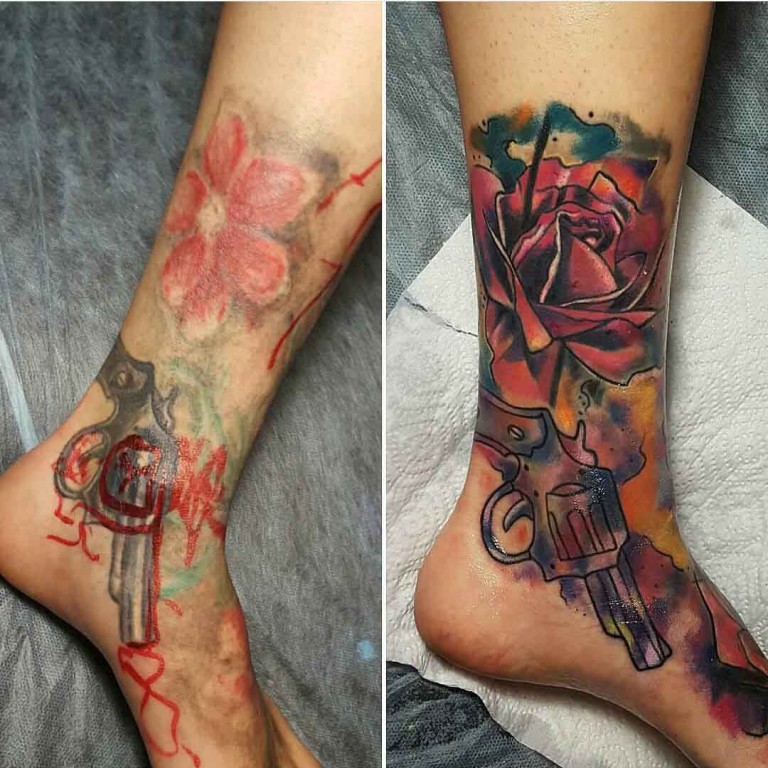 Cover Up Tattoo on Ankle.