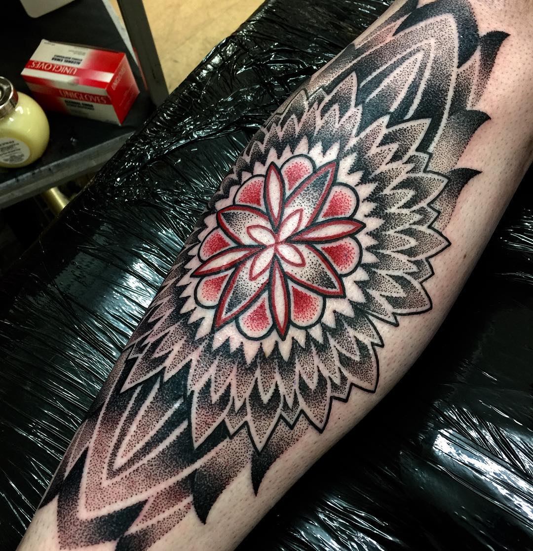Dotwork Mandala Tattoo on Shin by annmarie.cahill