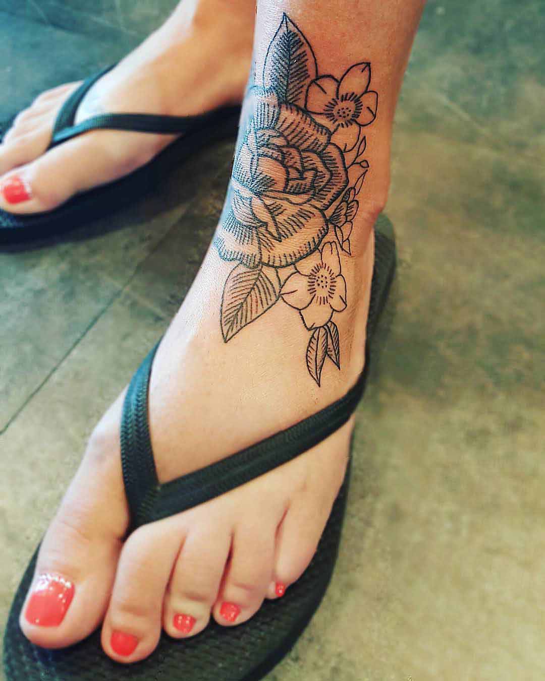 Flower Ankle Tattoo by meganthetattooist