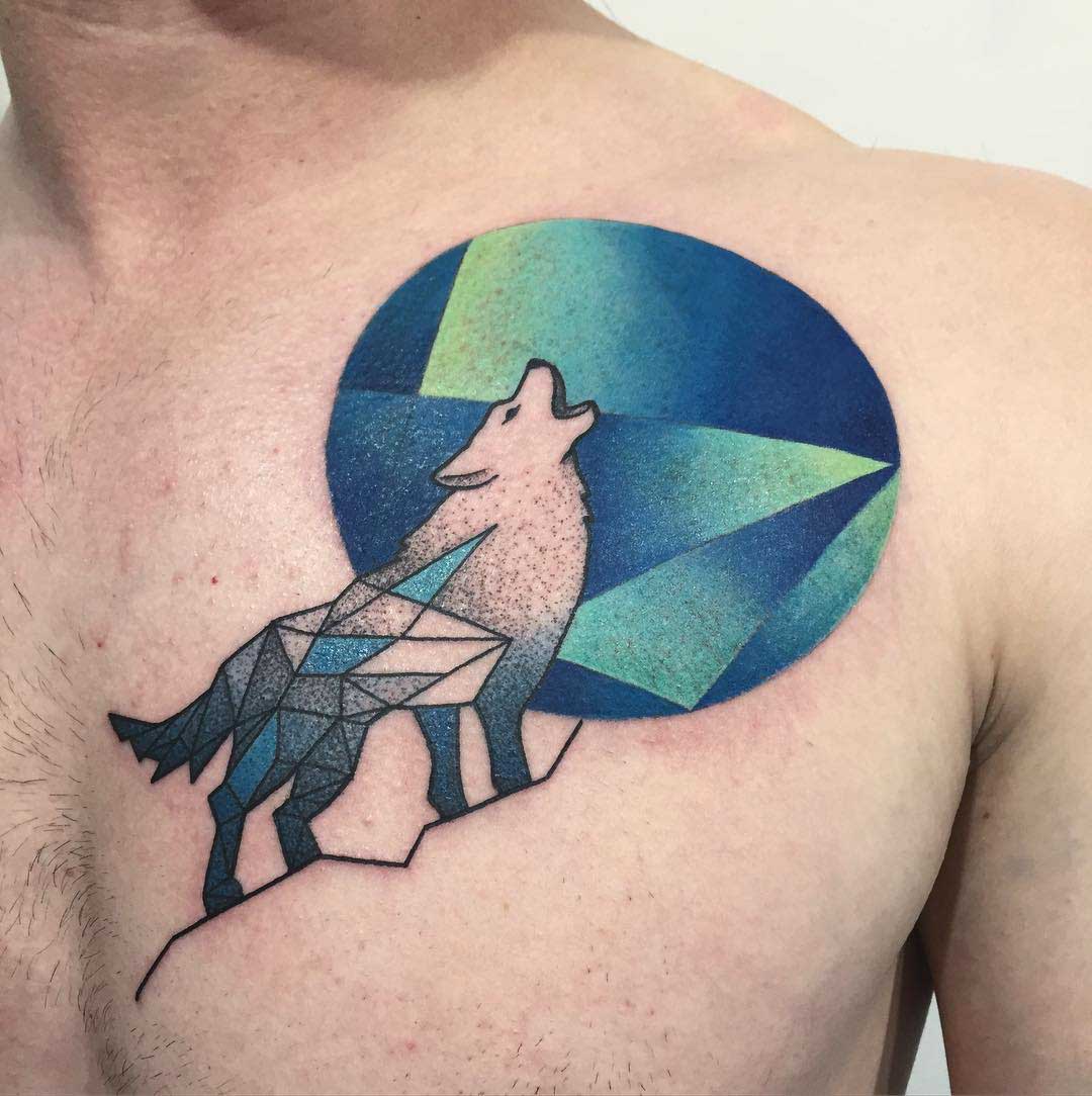 chest wolf tattoo geometry