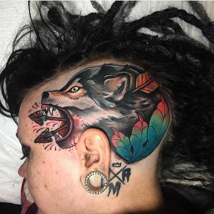 wolf tattoo on head side
