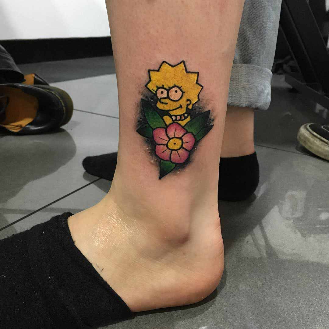 Lisa Simpson Tattoo on Ankle by ordanappleyardtattoo