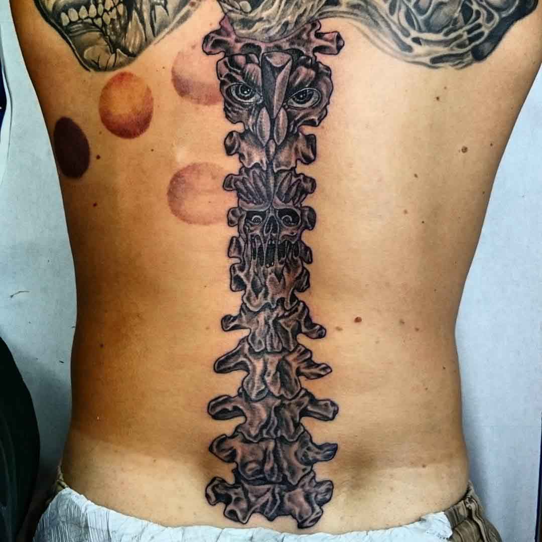 Monster Spine Tattoo by johnnystattooart