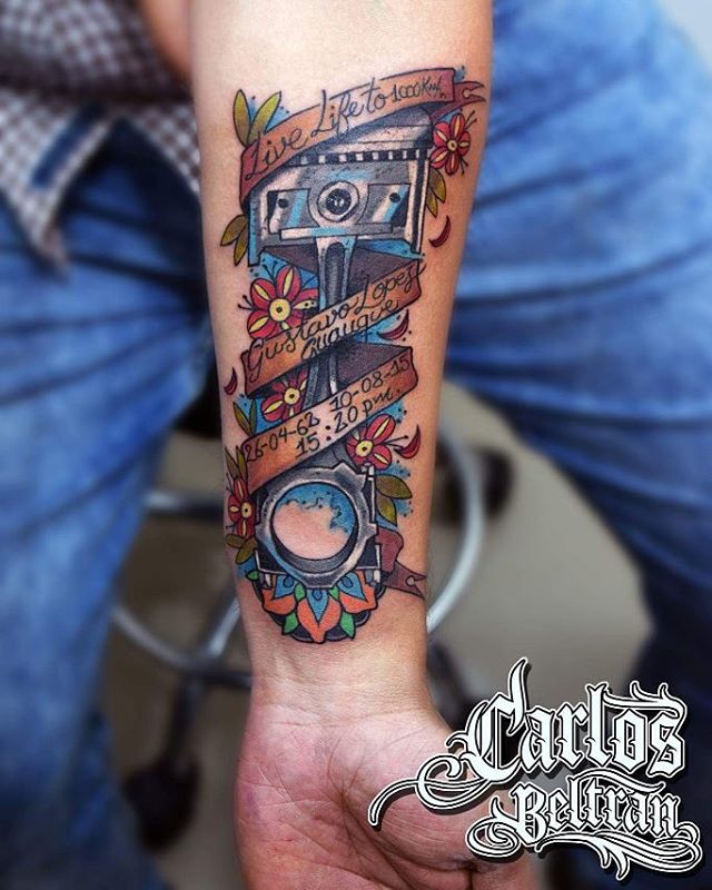 Neo-Traditional Piston Tattoo by carlosbeltrantattoo