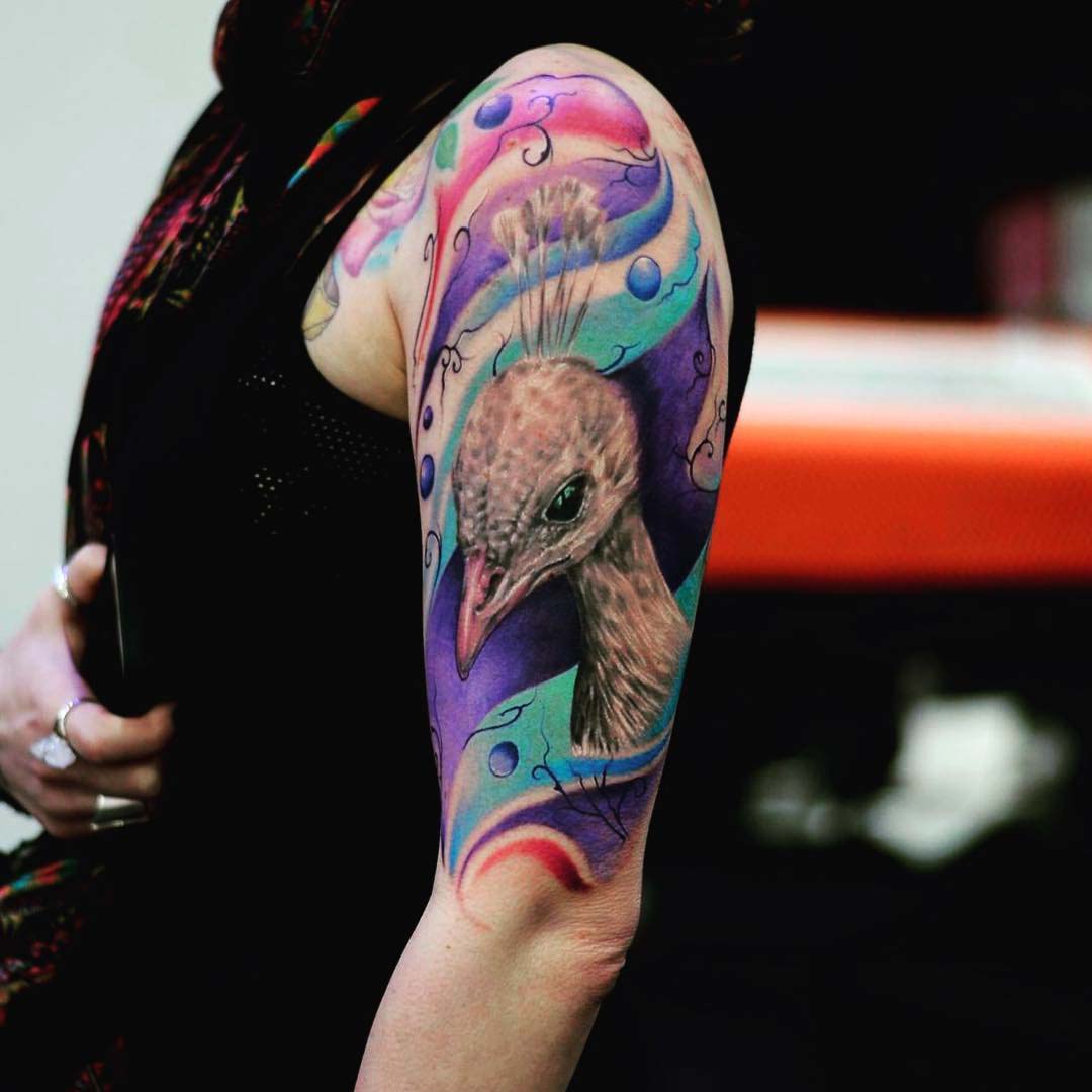 Peacock Shoulder Half Sleeve Tattoo