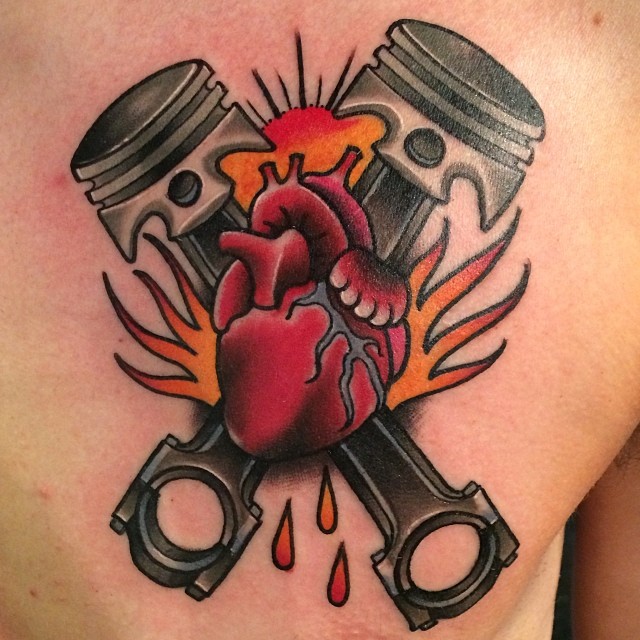 Piston Heart Tattoo by goldclubelectrictattoo