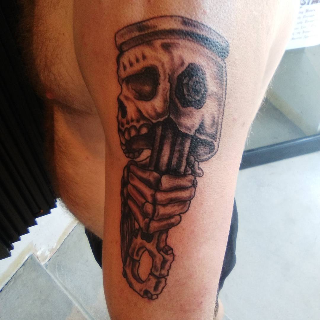 Piston and Skull Tattoo by ink_element_13